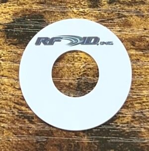 images Model P30U9 PC Tag, 30mm diameter x 2mm thick w/10mm center hole, NXP Ucode 9 memory chip 96 TID & 96 bits EPC UHF 902-928 passive RFID