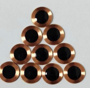 images Model 1760-10-P/S-RW E-unit, bare coil w/chip epoxy protected Tag, Peel & Stick, 10mm diameter, 125 KHz LF RFID Tag w/Temic 5577 memory chip