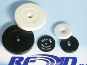 images Model 1762-5008-RO-BLK Black ABS w/center hole, 50mm diameter x 8mm, EM4102 chip, LF 125 KHz RFID