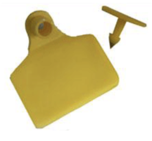 images Model AET10074Y-M4QT Animal Ear Tag, Yellow, 100x74mm w/backing, M4QT chip on Impinj H47 44x44mm square inlay, UHF 902-928 MHz passive RFID